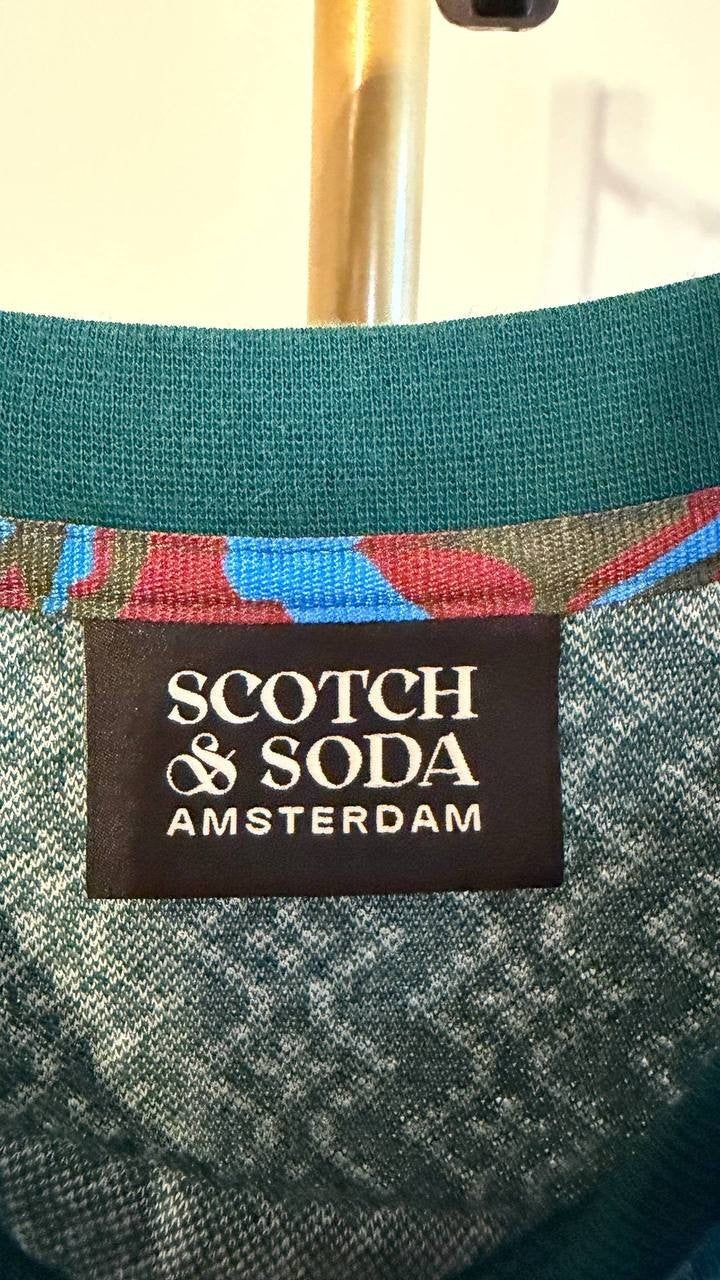 Scotch & Soda Men’s Jacquard Relaxed Fit T‑Shirt Retro Geo Green L $88 NWT