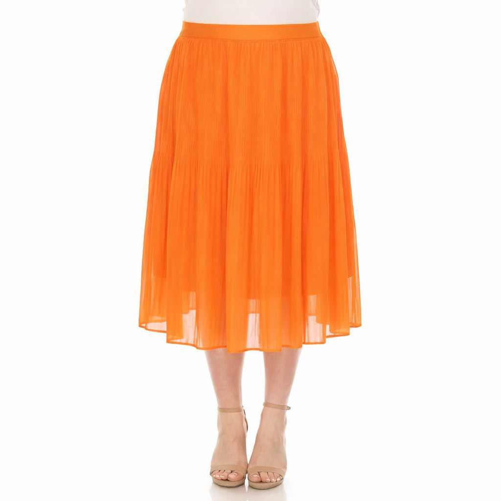 White Mark Plus Size Pleated Chiffon Midi Skirt Orange 2X NWT $50