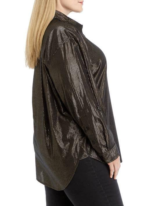 Gloria Vanderbilt Plus Size Amanda Button‑Down Shirt Black XL NWT $48
