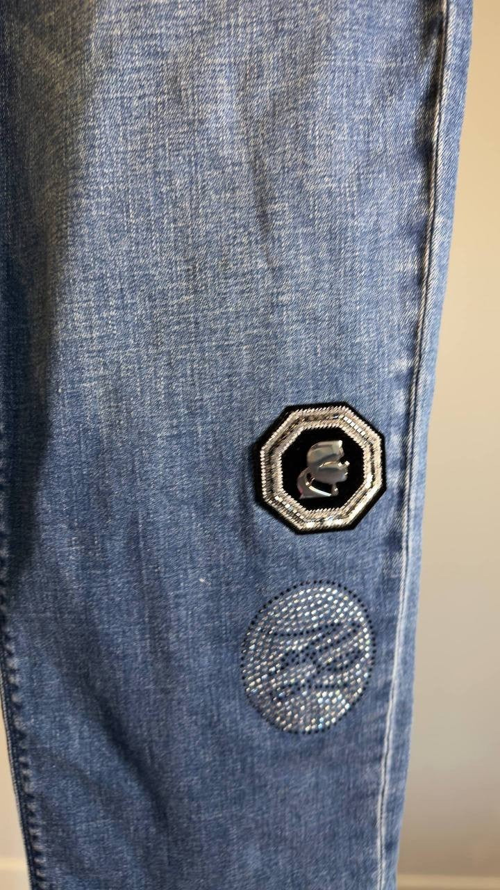 Karl Lagerfeld Patch Denim Straight‑Leg Jeans Denim Blue 16 NWT $139