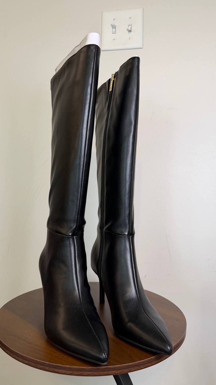 Guess Wayla Knee‑High Nappa PU Stiletto Boots Black Women’s 8M NWB $259