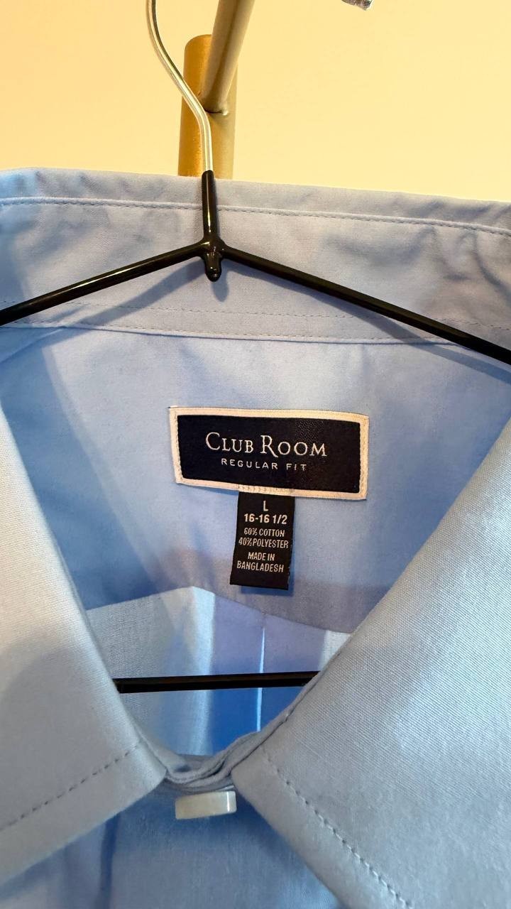 Club Room Men’s Regular‑Fit Dress Shirt Spa Retreat Light Blue L $50 NWT