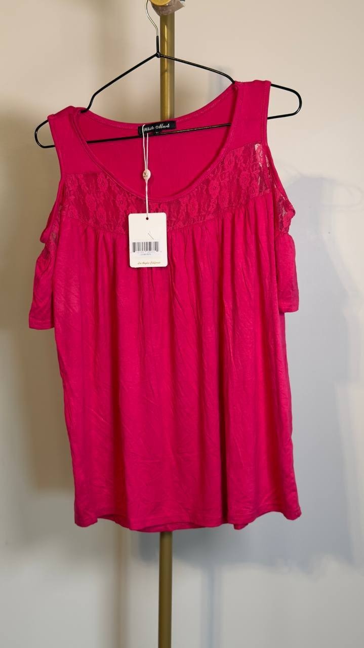 White Mark Cold Shoulder Lace Trim Knit Top Fuchsia XL NWT $60