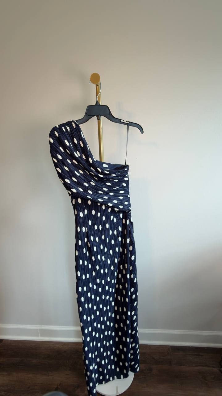 Cult Gaia Terre Dress One‑Shoulder Plissé Gown 2 Small Dot Deep Lake NWOT $898