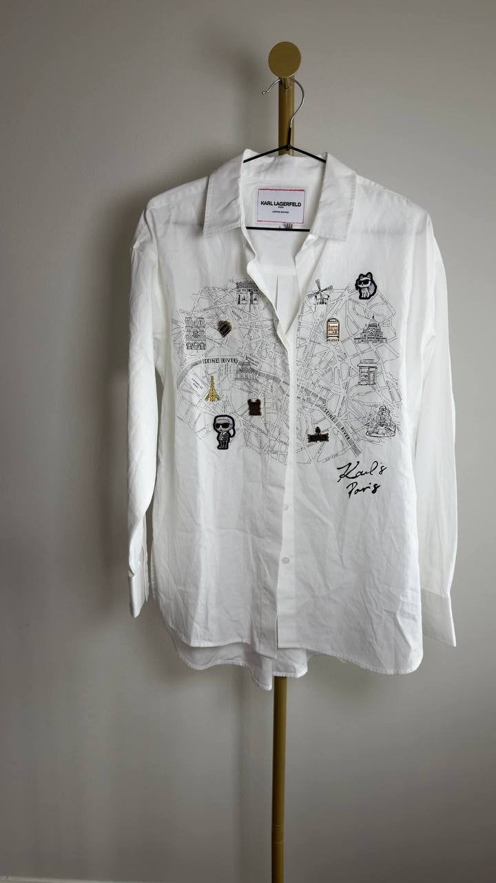 Karl Lagerfeld Paris Whimsy White Poplin Shirt White S NWOT Damaged $119