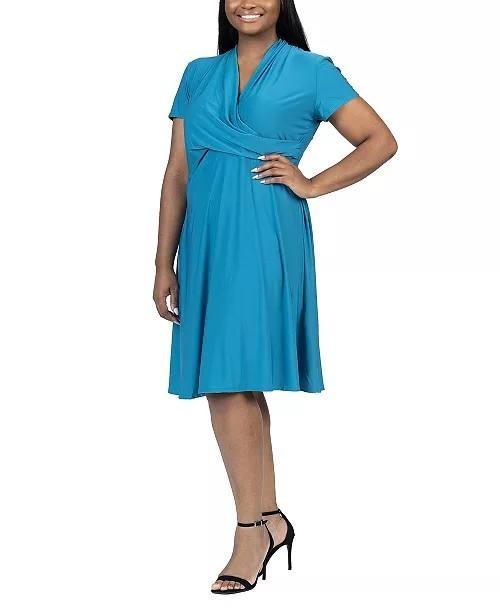 24Seven Comfort Apparel Plus Size Rouched Wrap Dress Teal Size 1X NWT $65.99