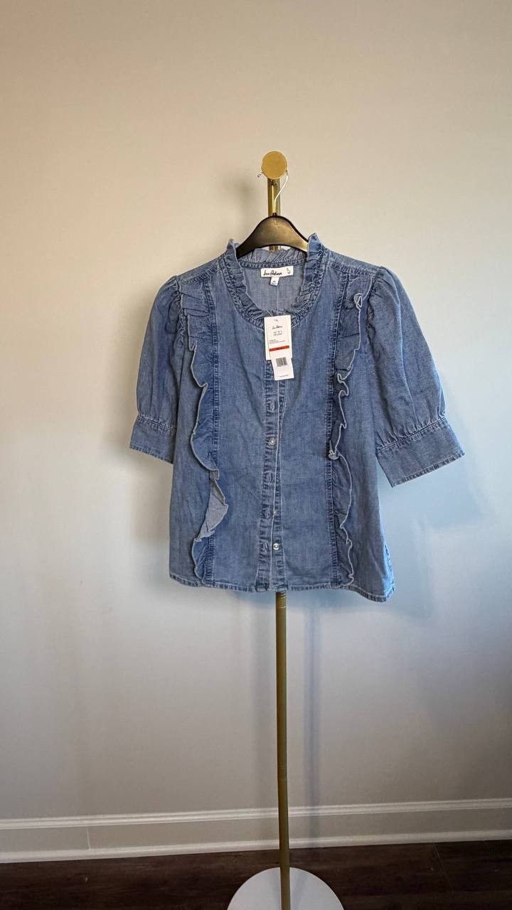 Sam Edelman Alice Ruffled Button‑Down Top Blue XS NWT $119