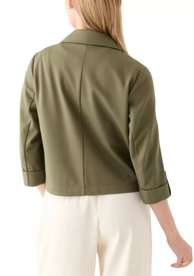 Anne Klein Petite Notch Collar Stretch Jacket Olive Palm L NWT $129