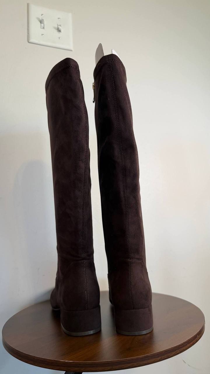 Easy Spirit Danilyn Tall Block Heel Boots Dark Brown 7M Textile $159 NWB