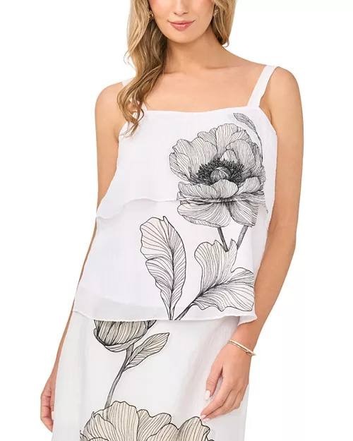 Vince Camuto Layered Square‑Neck Sleeveless Tank Ultra White S NWT $89