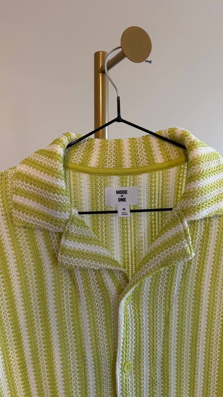 Mode of One Men’s Vertical‑Stripe Camp Collar Shirt M $59.50 NWT