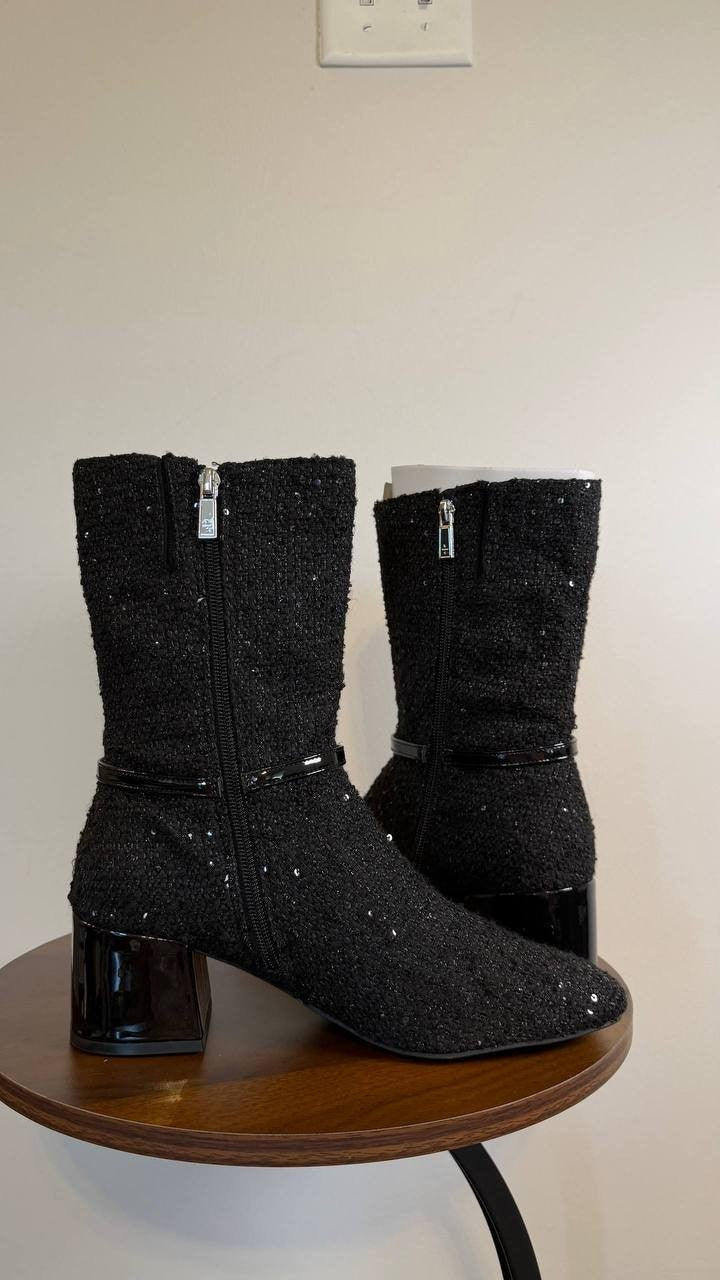 Kenneth Cole Reaction Lacey Booties 8.5M Black Fabric Square Toe NIB msrp$129