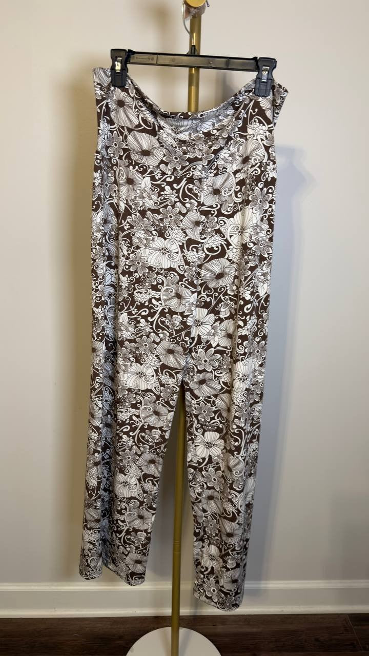 White Mark Women’s 2‑Piece Floral Print Tunic and Pant Set Brown 1XL NWT $100