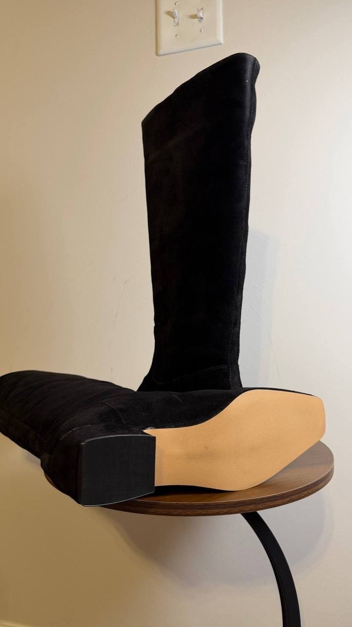 Steve Madden Dantelle Boots 11 Black Suede Knee‑High Square Toe NIB msrp$179