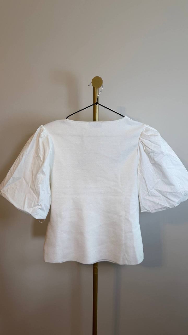 T Tahari Square Neck Top White Star Textured Knit Size XL NWT $88 need wash