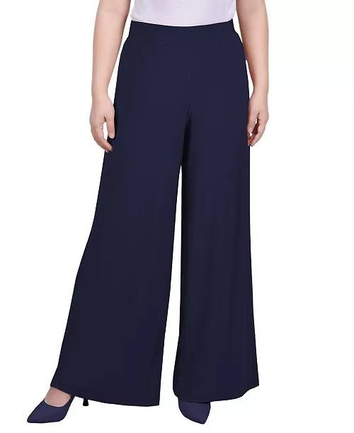 NY Collection Women’s Petite Wide-Leg Palazzo Pants Navy PM $44 NWT