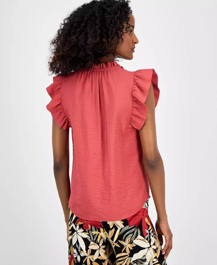 Anne Klein V‑Neck Flutter‑Sleeve Blouse Spiced Berry L NWT $79