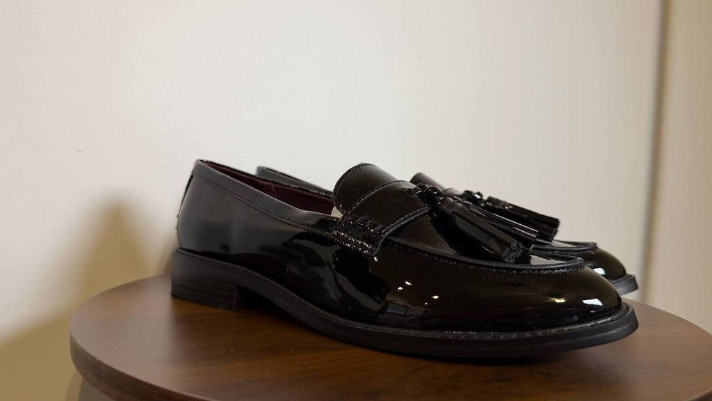Franco Sarto Black Faux Leather Tassel Loafers 8M New in Box MSRP $115