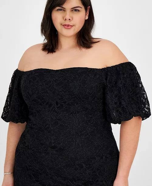 Emerald Sundae Plus‑Size Off‑the‑Shoulder Lace Gown – Black– Size 14 – NWOT