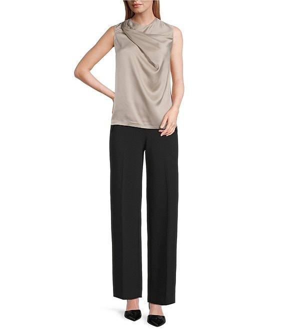 Anne Klein Drape Front Asymmetrical Shoulder Sleeveless Blouse Porcini S NWT $59