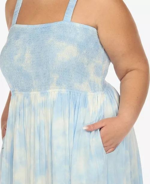 White Mark Plus Smocked Ruffle Maxi Dress Blue 3X NWT $84
