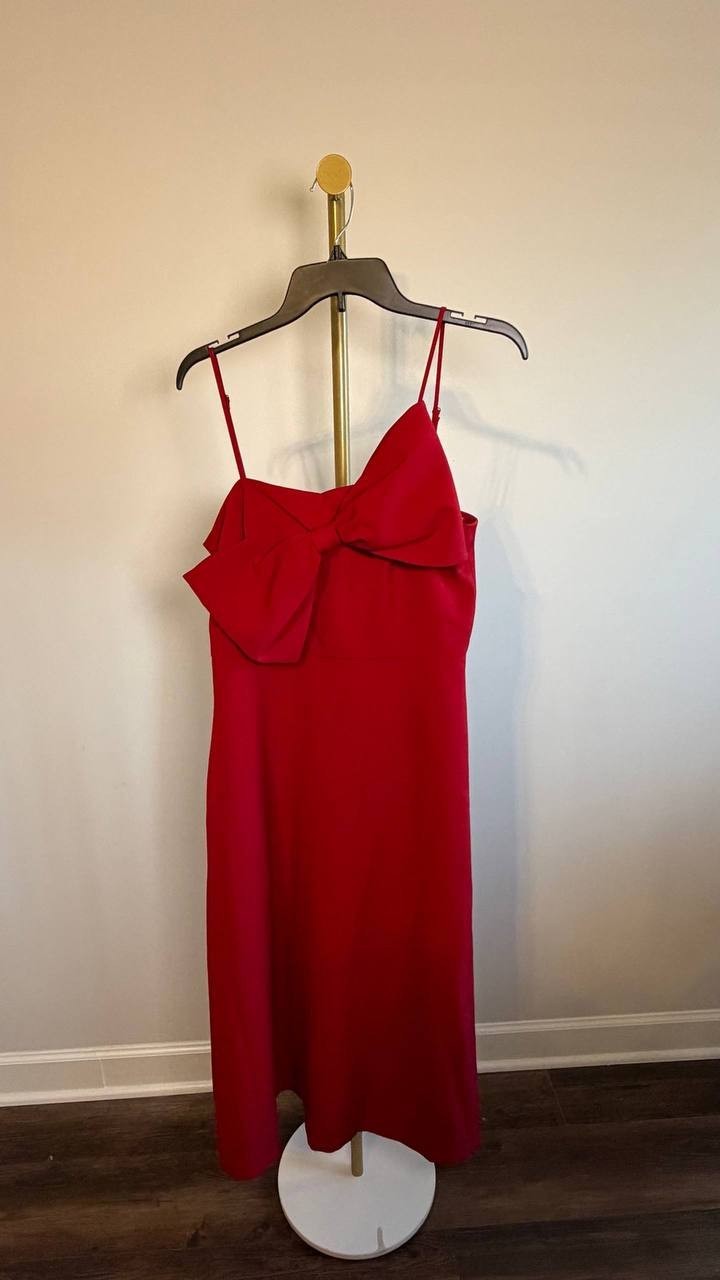 Anne Klein Bow‑Front Midi A‑Line Dress Red 6 NWT $159