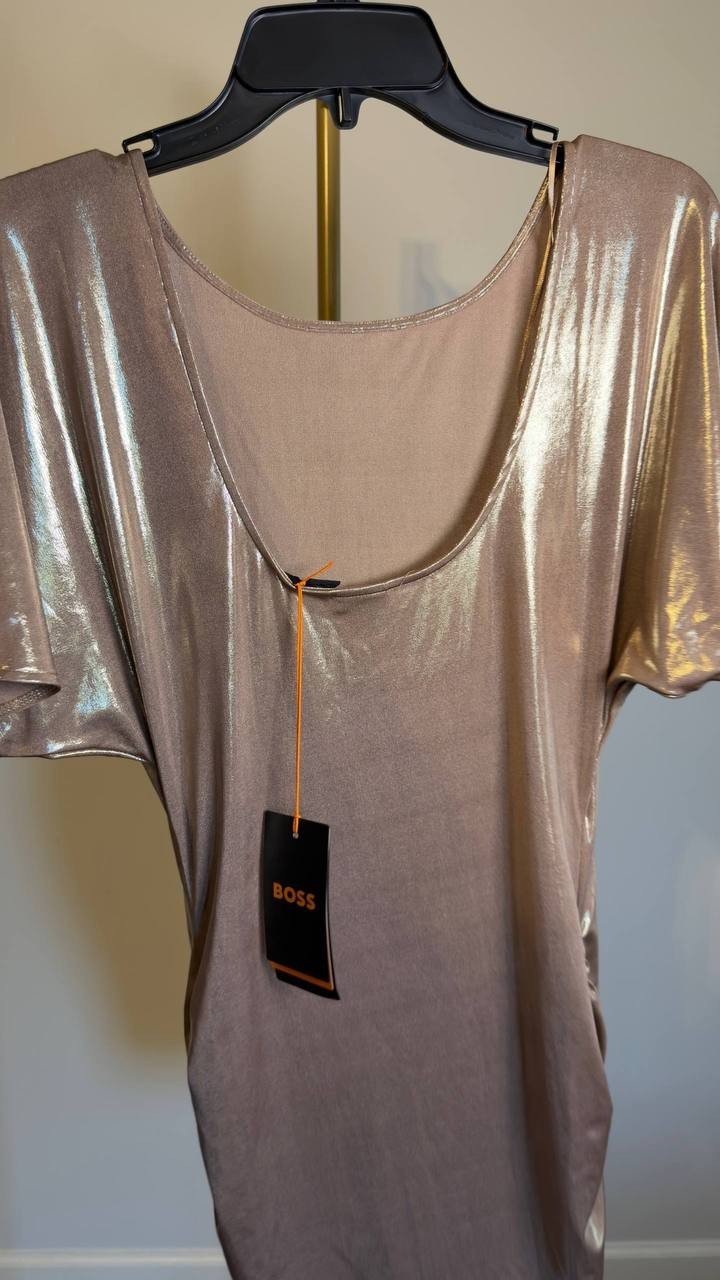 BOSS ECRYSTAL Cocktail Party Dress Beige S NWT $149