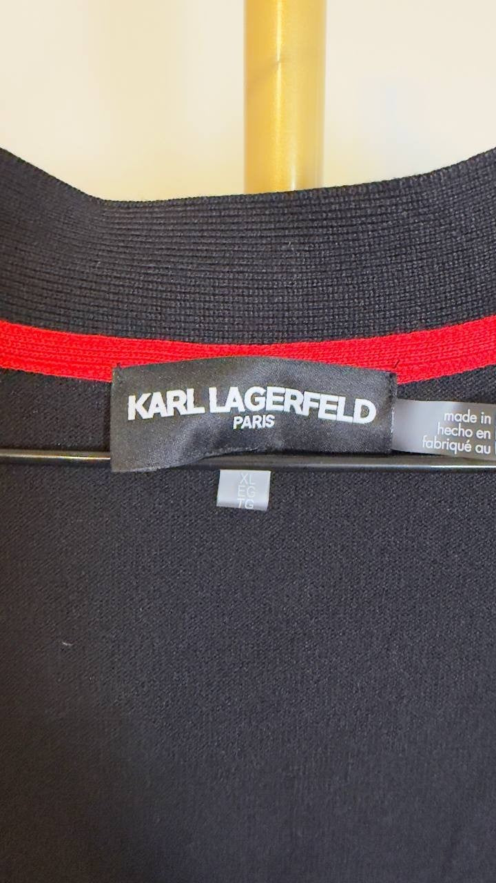 Karl Lagerfeld Paris Logo Duster Sweater Black XL NWT Long Open Front $149