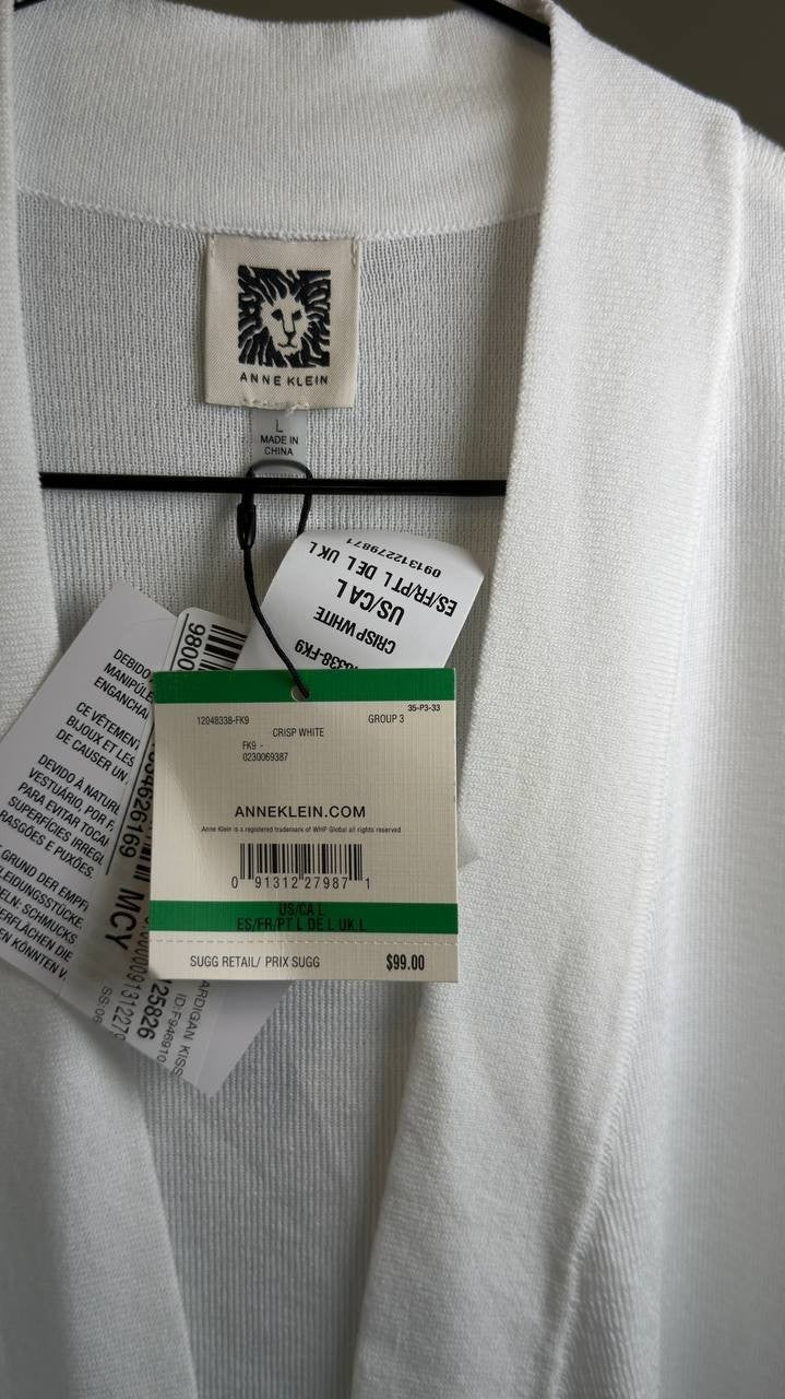 Anne Klein Malibu Cardigan White L NWT $99