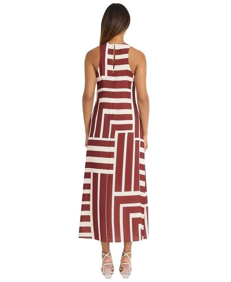 Donna Morgan Crewneck Midi Dress Cream/Dark Red 2 NWT $158