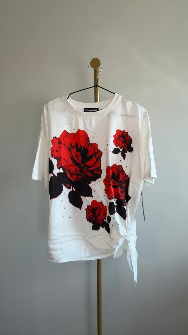 Karl Lagerfeld  Floral Print Crewneck Top M White Multi NWT $79