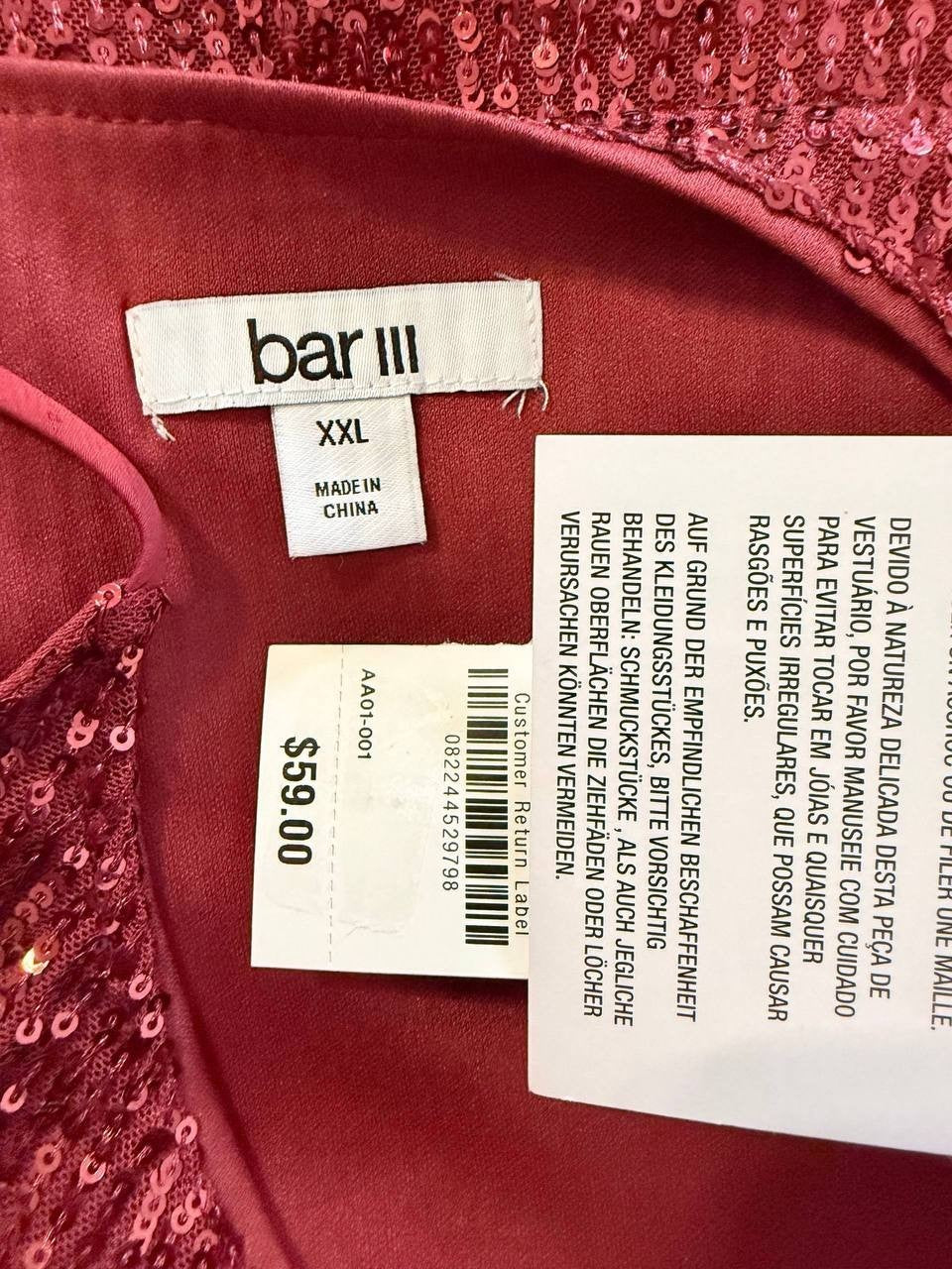 Bar III Red Sparkle Top – Size XXL – NWT – MSRP$59
