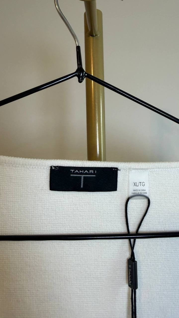 T Tahari Square Neck Top White Star Textured Knit Size XL NWT $88 need wash