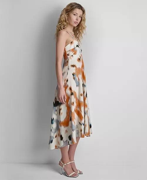 DKNY Sleeveless Printed High‑Low Midi Dress 2 Sunburst Floral NWT $159