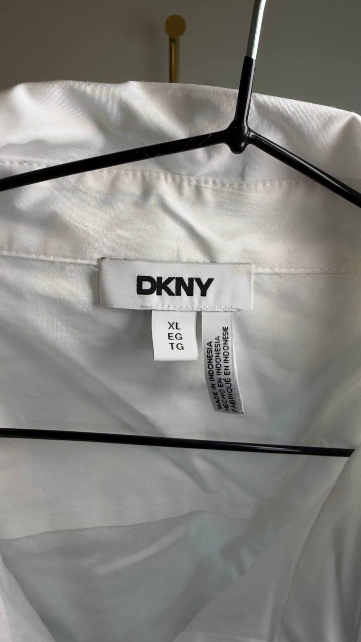 DKNY Cotton Belted Button‑Front Shirt White XL NWT $119