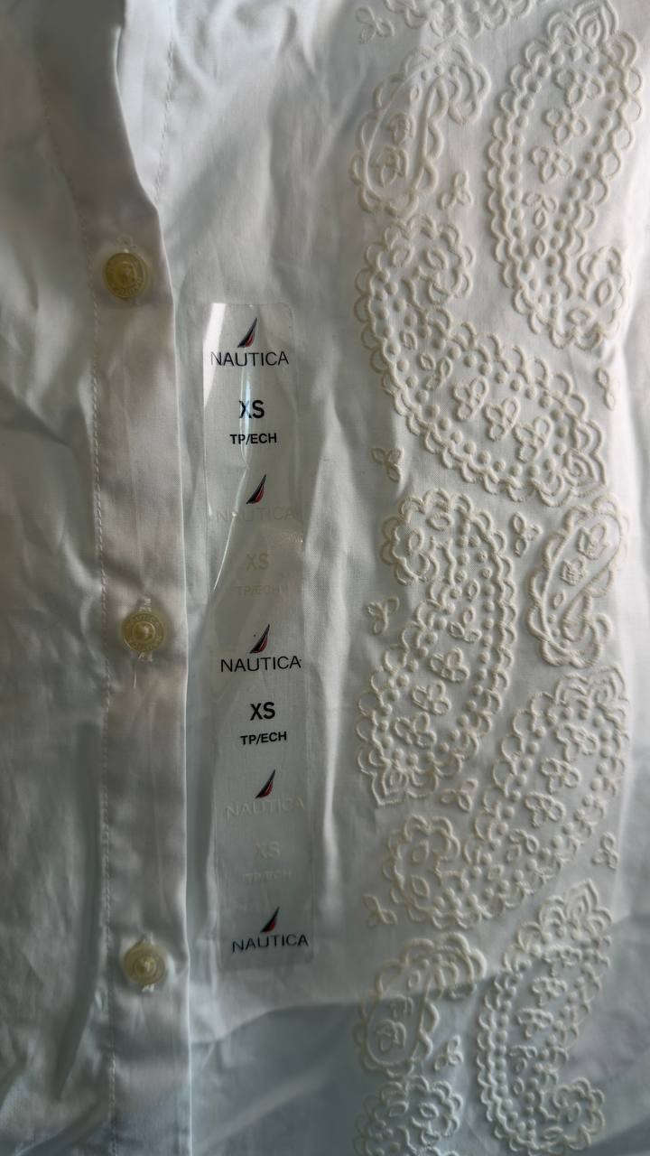 Nautica Women’s Embroidered Camp Shirt Bright White XS NWOT $64.50