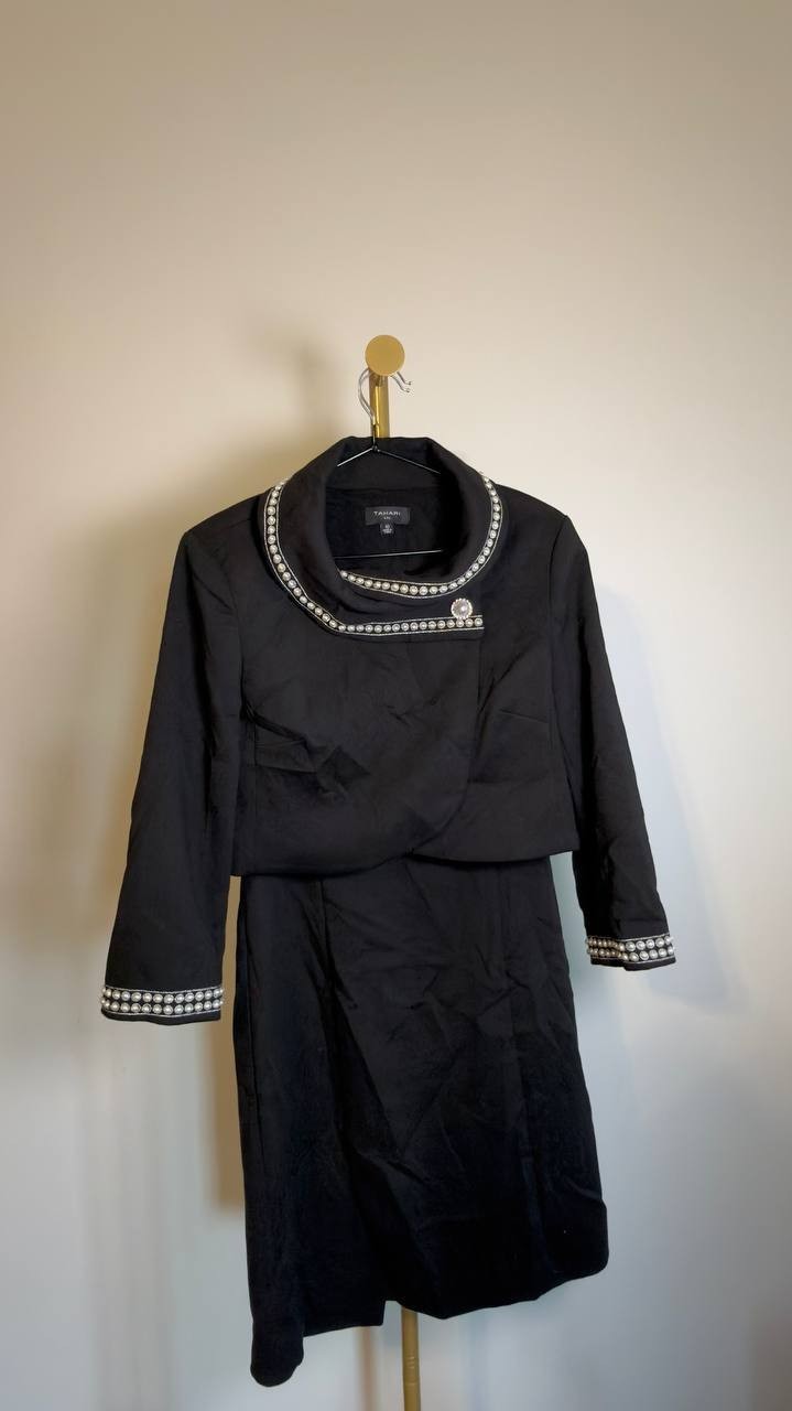 Tahari ASL Beaded Dress Suit Set Black 10 NWT $249