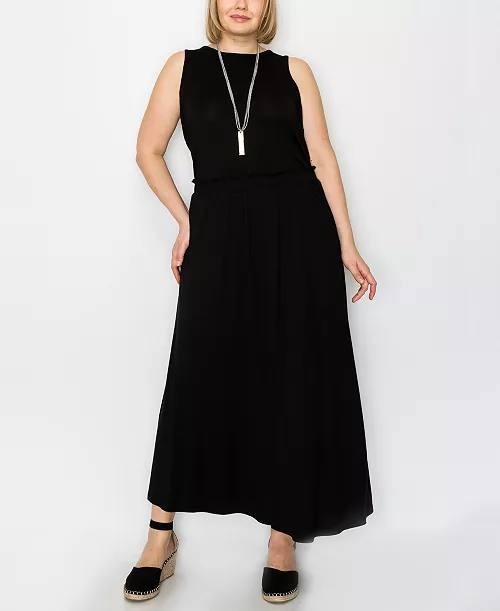 COIN 1804 Plus Size Elastic Waist Maxi Skirt Black 1X NWT $36
