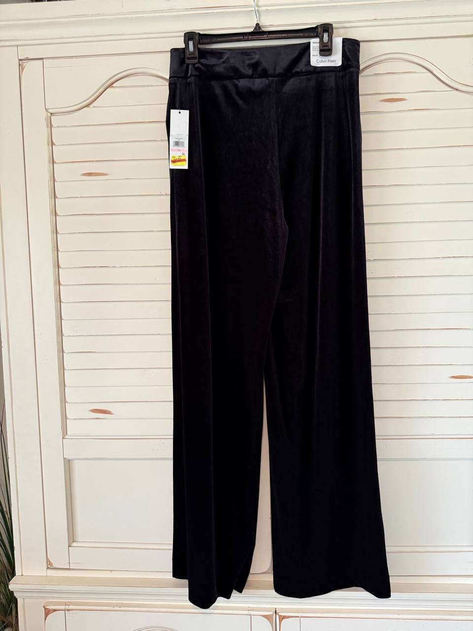 Calvin Klein Velvet Pants 10 Black Wide-Leg High Rise Stretch NWT MSRP 99$