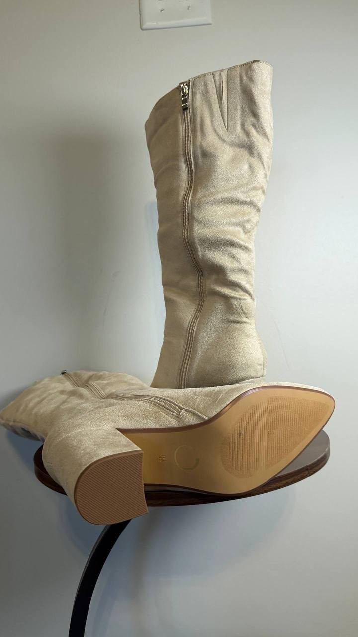 Journee Ameylia Boots 8.5M Bone Faux Suede Knee‑High NIB msrp$79.99