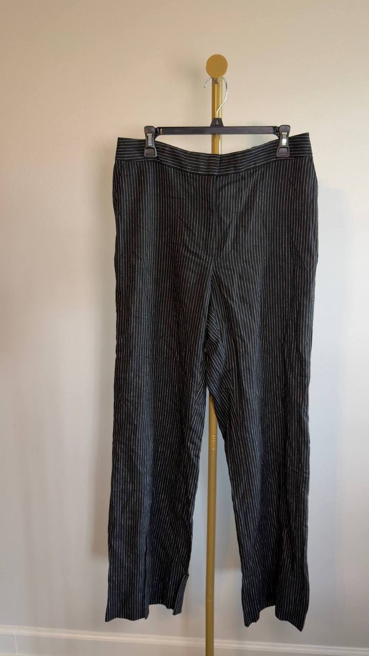 DKNY High Waist Flat Front Wide Leg Pants Black/White 12 NWT $109