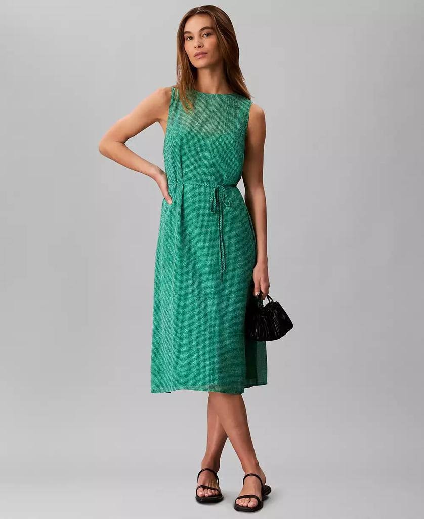 Calvin Klein Sleeveless Printed Chiffon Midi Dress Green L NWT $149