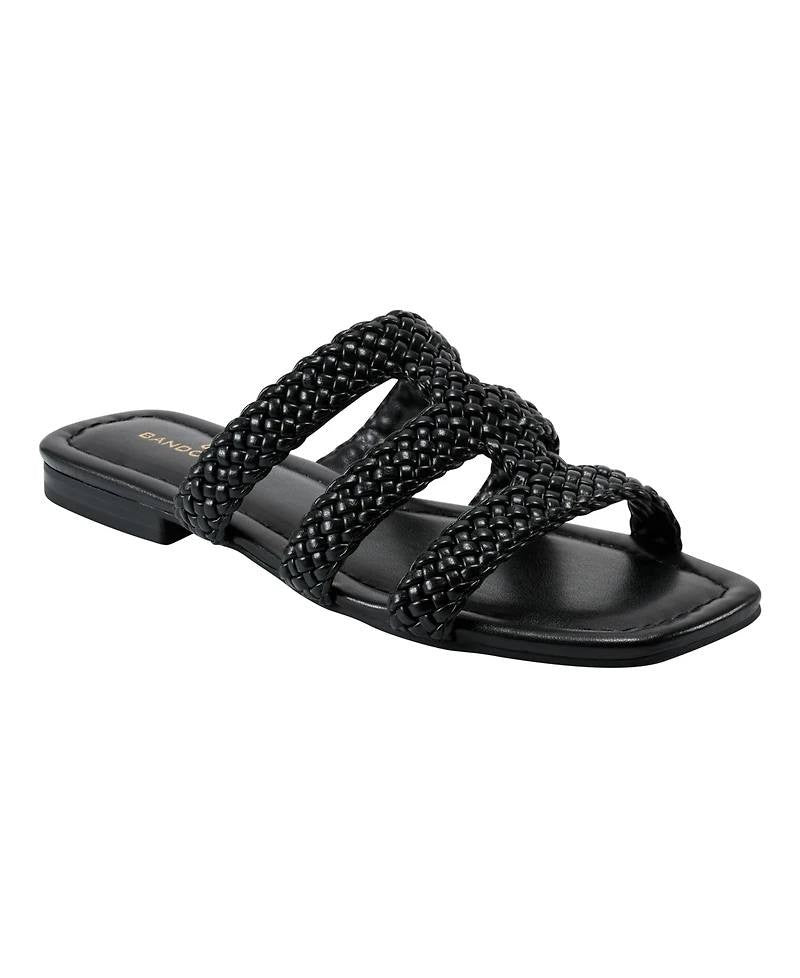Bandolino Black Faux Leather Flat Slide Sandals 7.5M New in Box MSRP $79