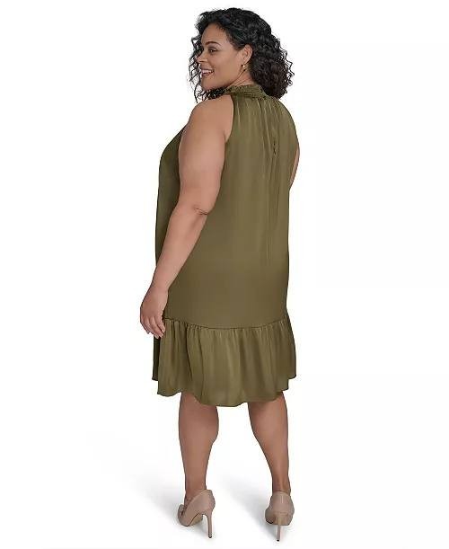 Vince Camuto Plus Size Satin Mock‑Neck A‑Line Dress Olive 16 NWT $138
