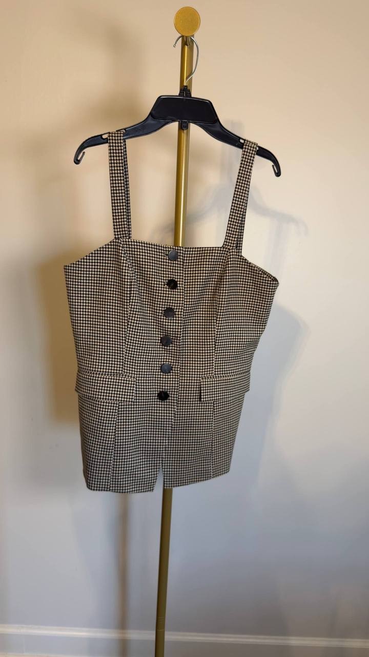 Anne Klein Square‑Neck Button‑Front Vest Houndstooth Multi 14 NWT $129