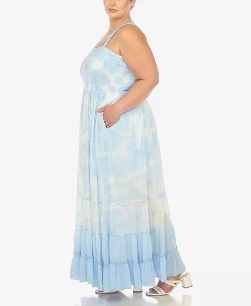 White Mark Plus Smocked Ruffle Maxi Dress Blue 3X NWT $84