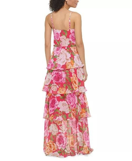 Eliza J Floral Tiered Gown – Size 2 – NWT – V-Neck Sleeveless Multicolor Chiffon