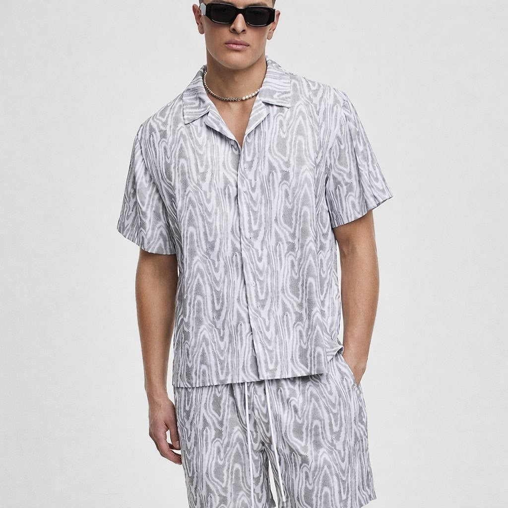 Mode of One Men’s Abstract Woodgrain Print Shirt Gray M $49.50 NWT