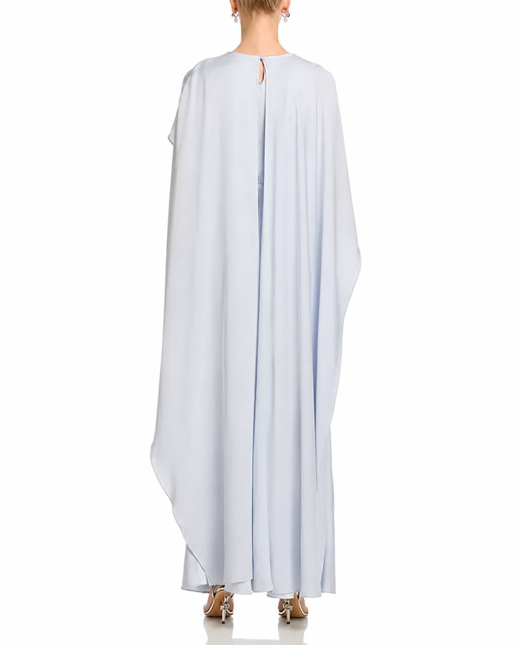 SIMKHAI Women’s Izel Satin Cape Gown Silver 6 Pre‑Owned w/ Tag $398