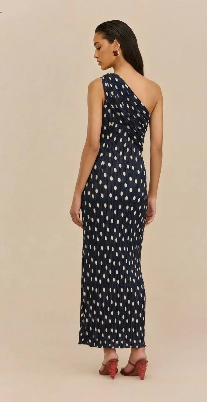 Cult Gaia Terre Dress One‑Shoulder Plissé Gown 2 Small Dot Deep Lake NWOT $898